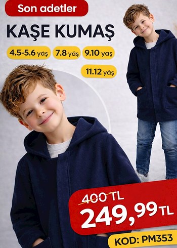 Gri Kapüşonlu Düğmeli Erkek Çocuk Kaşe Mont - Görsel 4