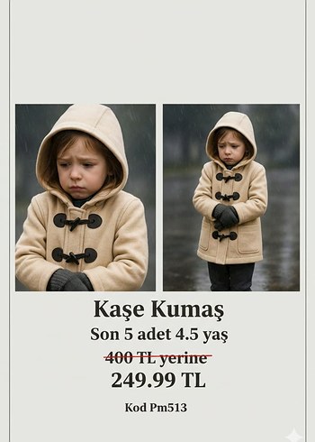 Gri Kapüşonlu Düğmeli Erkek Çocuk Kaşe Mont - Görsel 9