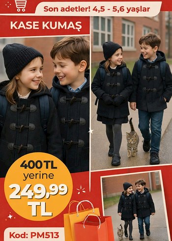 Gri Kapüşonlu Düğmeli Erkek Çocuk Kaşe Mont - Görsel 11