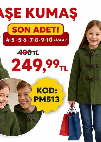 Gri Kapüşonlu Düğmeli Erkek Çocuk Kaşe Mont - Görsel 13