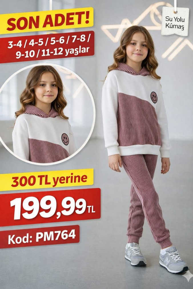 Kız Çocuk Kapüşonlu Pembe Batik Eşofman Takımı - Görsel 4