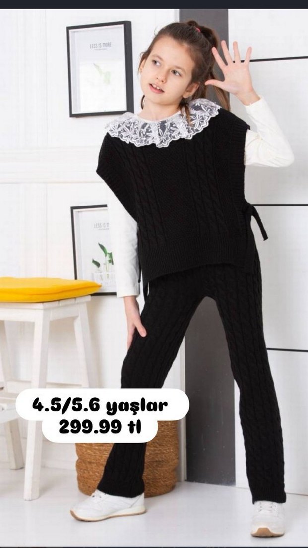 Kız Çocuk Örgü Kahverengi Takım - Görsel 4