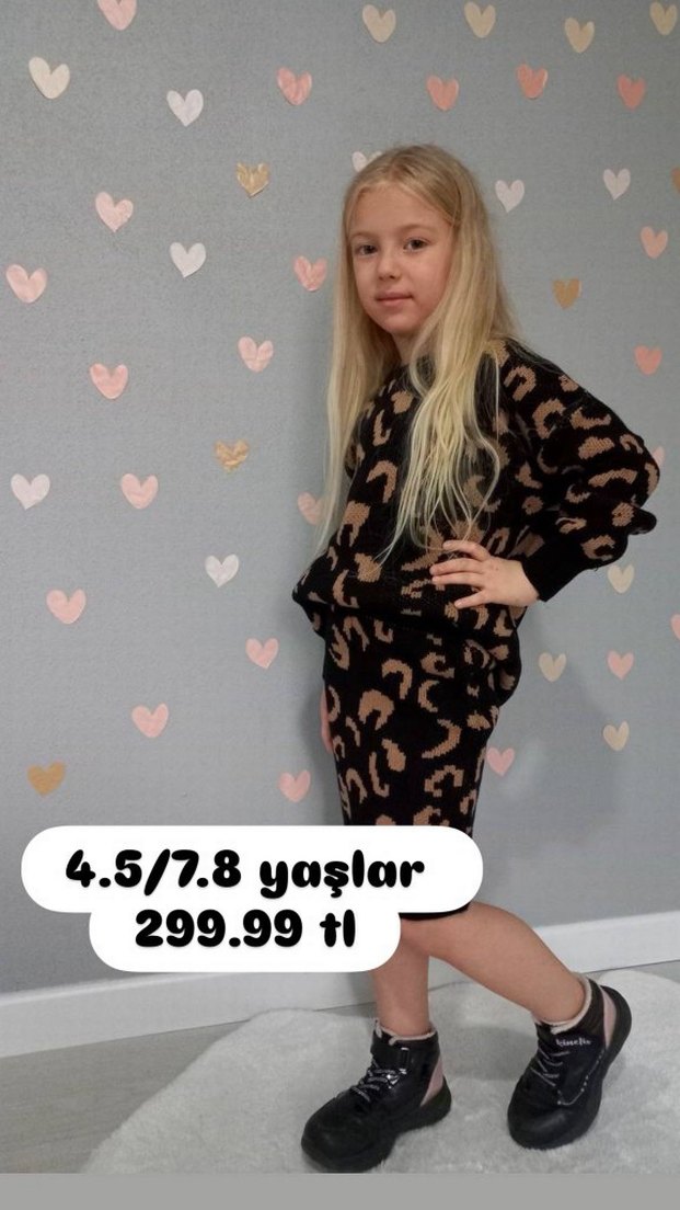 Kız Çocuk Örgü Kahverengi Takım - Görsel 5