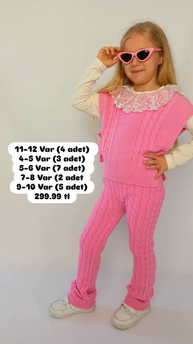 Kız Çocuk Örgü Kahverengi Takım - Görsel 3