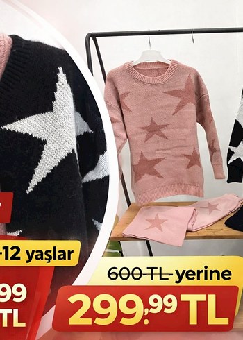 Kız Çocuk Siyah Yıldızlı Triko Takım - Görsel 4