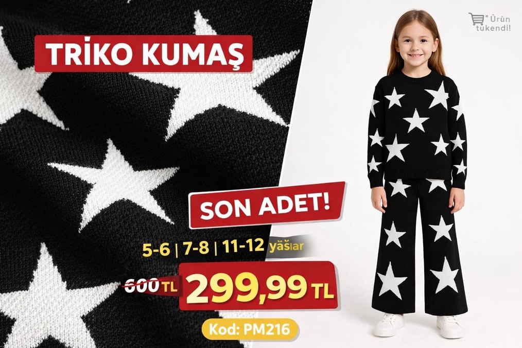 Kız Çocuk Siyah Yıldızlı Triko Takım - Görsel 3