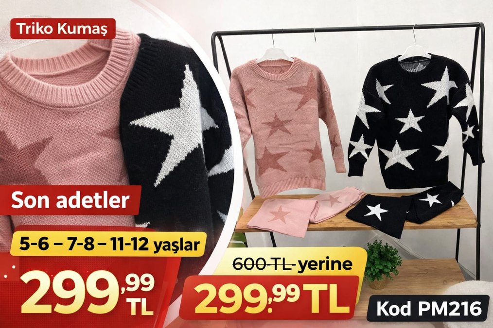 Kız Çocuk Siyah Yıldızlı Triko Takım - Görsel 4