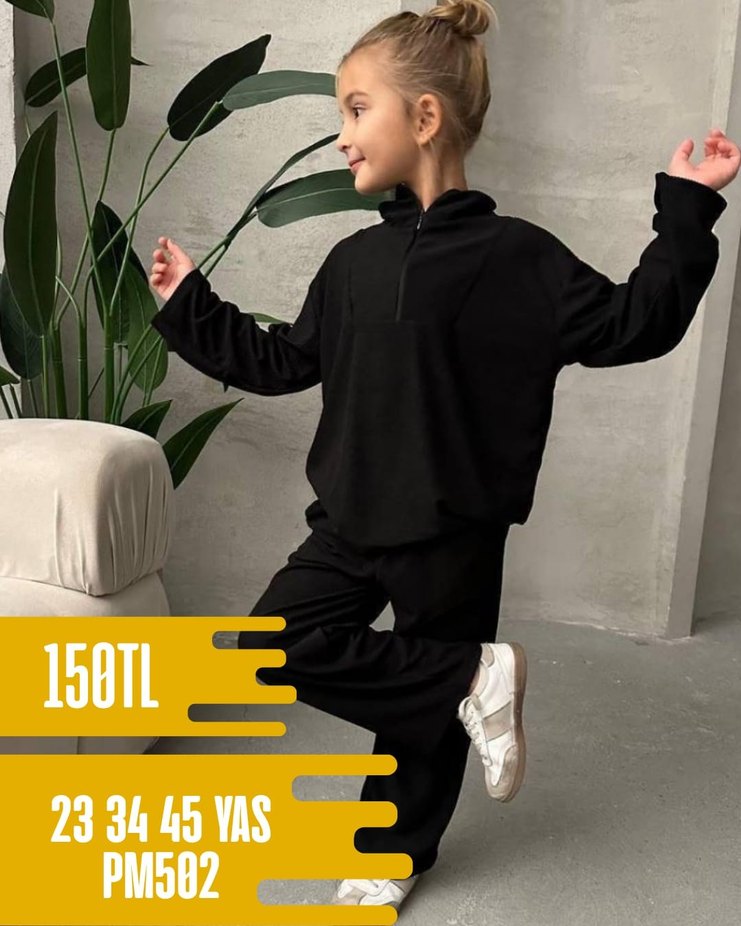 Kız Çocuk Bej Rahat Kesim Eşofman Takımı - Görsel 3