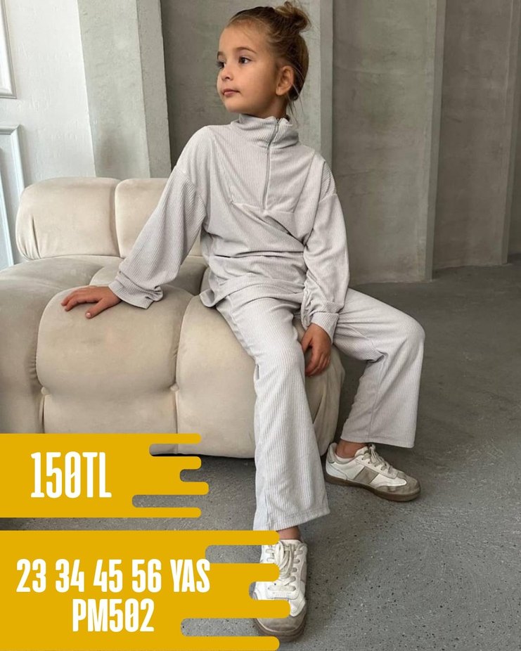 Kız Çocuk Bej Rahat Kesim Eşofman Takımı - Görsel 4