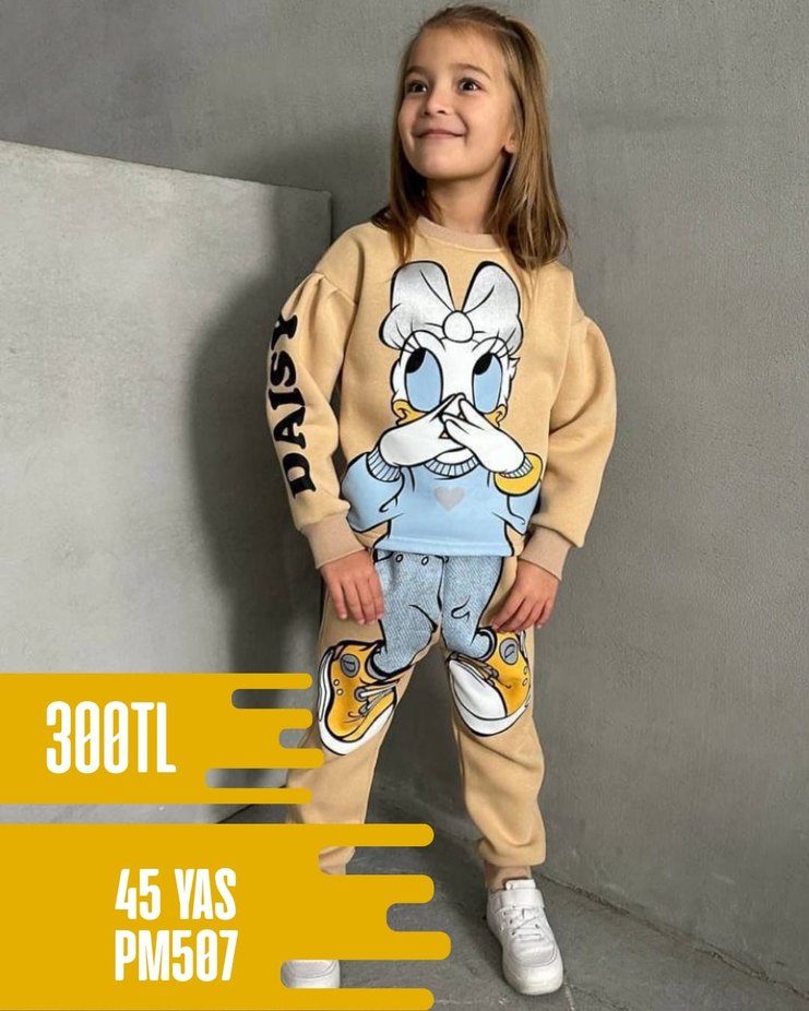 Kız Çocuk Kahverengi Baskılı Eşofman Takımı - Görsel 2