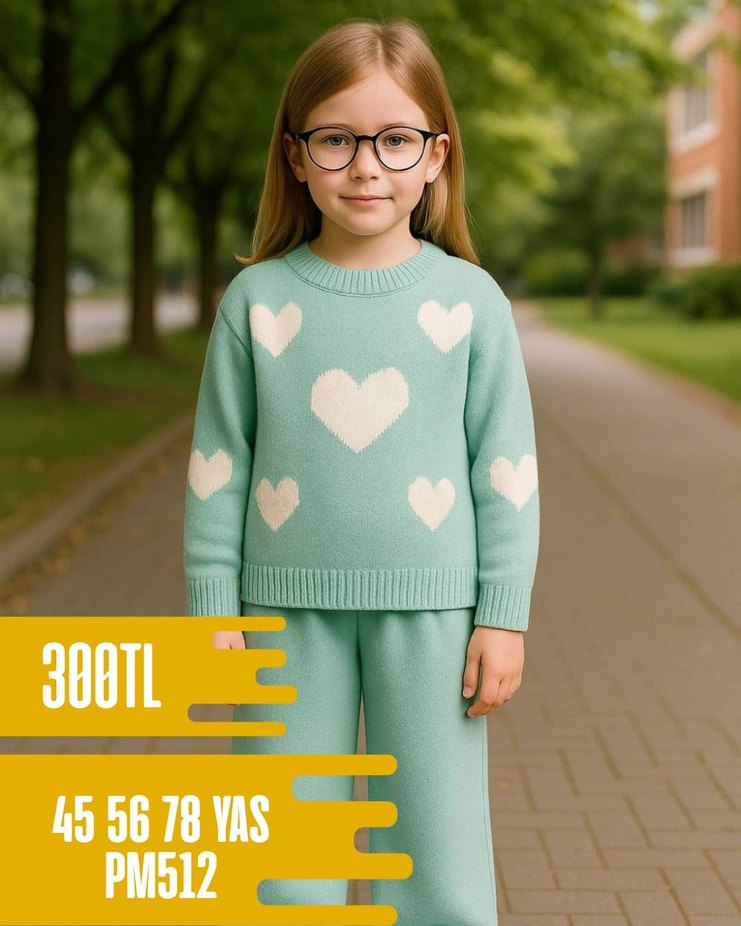 Kız Çocuk Kırmızı Nakışlı Triko Takım - Görsel 4