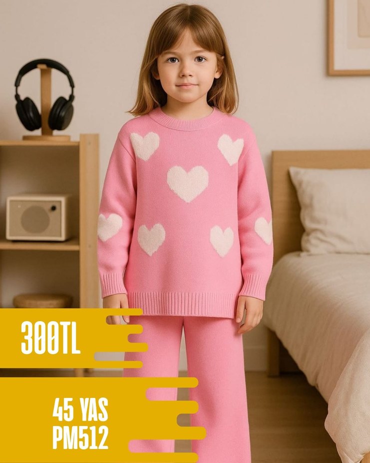 Kız Çocuk Kırmızı Nakışlı Triko Takım - Görsel 3