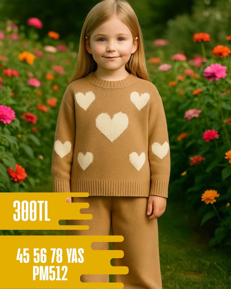 Kız Çocuk Kırmızı Nakışlı Triko Takım - Görsel 2