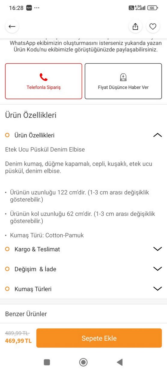 Uzun Kol Detaylı Mavi Kot Elbise - Görsel 3