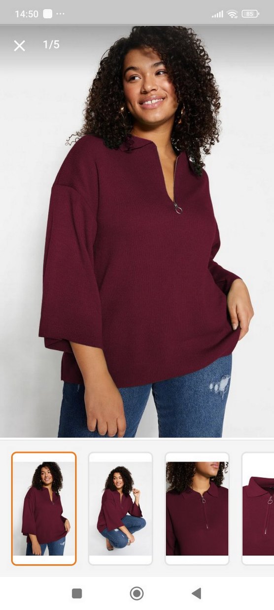 Bordo Fermuarlı Yaka Kadın Triko - Görsel 3