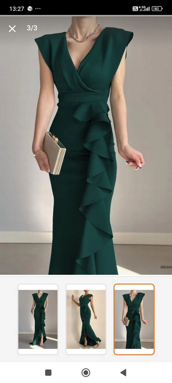 Kadın Yeşil Straplez Uzun Elbise - Görsel 3