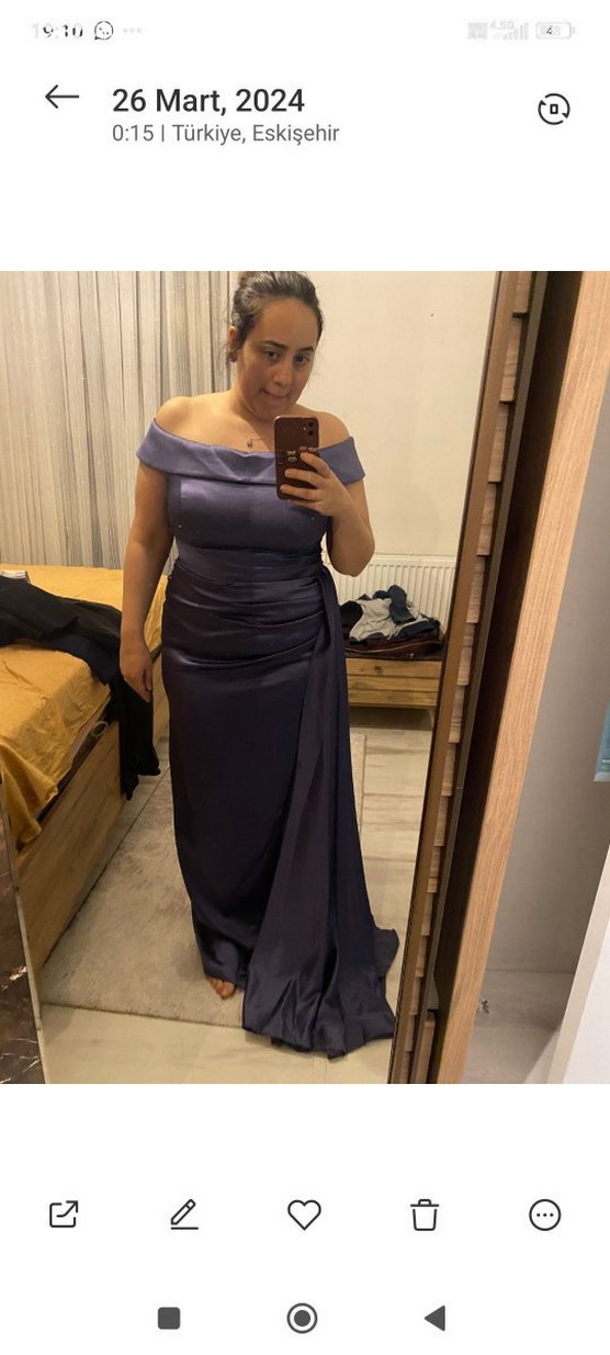 Mor Uzun Drapeli Kadın Abiye Elbise - Görsel 3