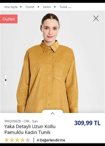 m Beden altın Renk LCW Pamuklu Kadife Tunik Gömlek