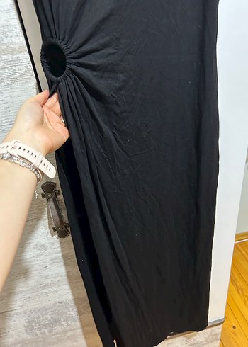 Siyah Midi Kolsuz Plaj Elbise Yırtmaçlı - Görsel 2