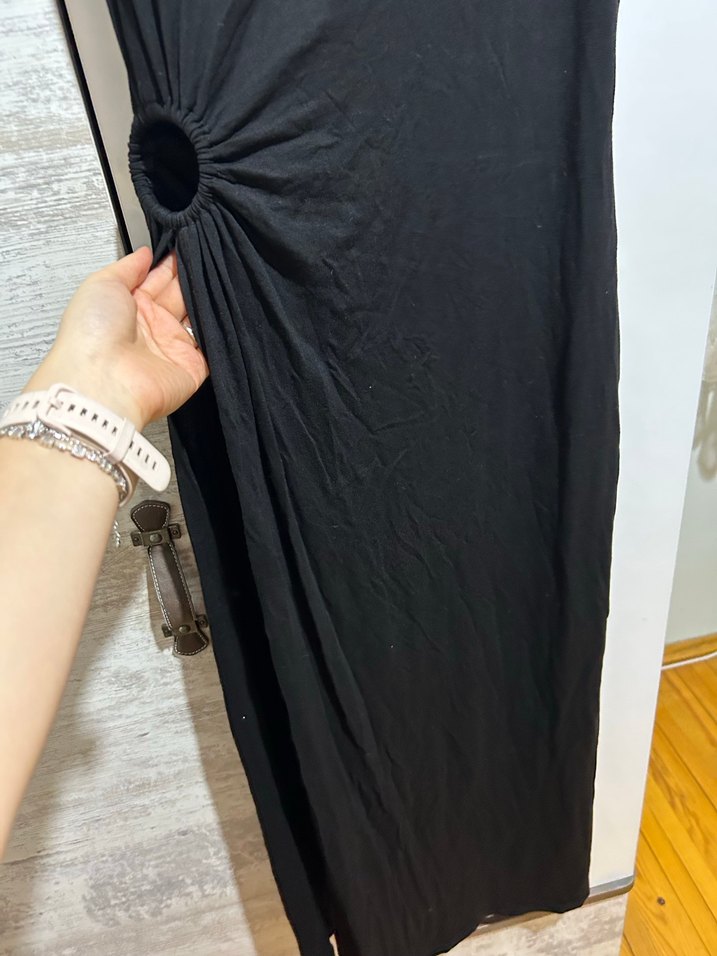 Siyah Midi Kolsuz Plaj Elbise Yırtmaçlı - Görsel 2