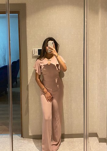 Pembe V Yaka Uzun Kadın Tulum