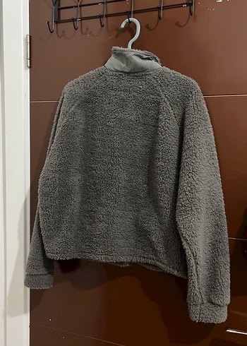 Gri Peluş Kadın Ceket Yüksek Yaka - Görsel 4