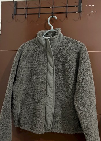 Gri Peluş Kadın Ceket Yüksek Yaka - Görsel 2