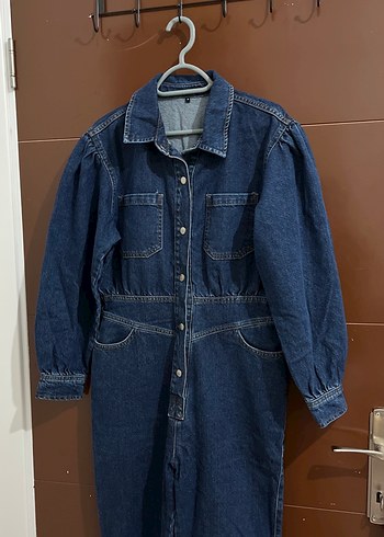 Kadın Lacivert Uzun Denim Tulum - Görsel 3