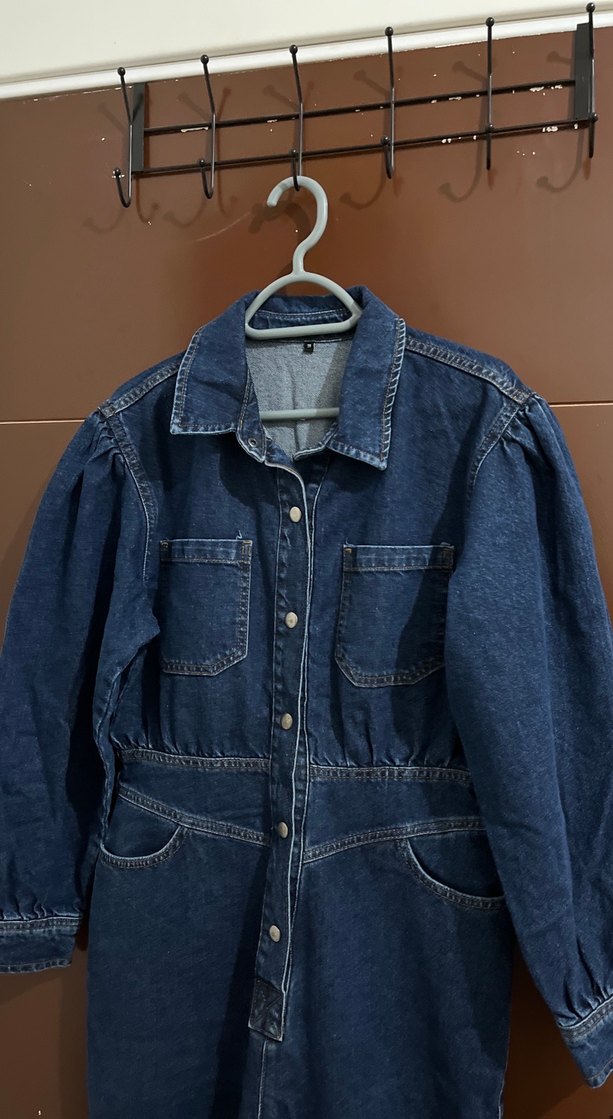 Kadın Lacivert Uzun Denim Tulum - Görsel 4