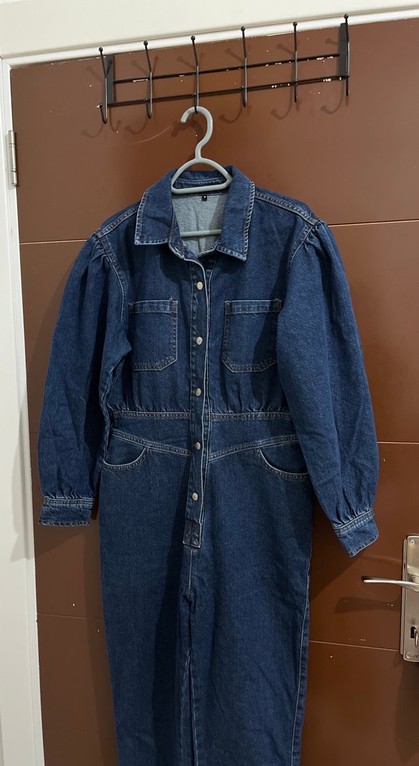 Kadın Lacivert Uzun Denim Tulum - Görsel 3
