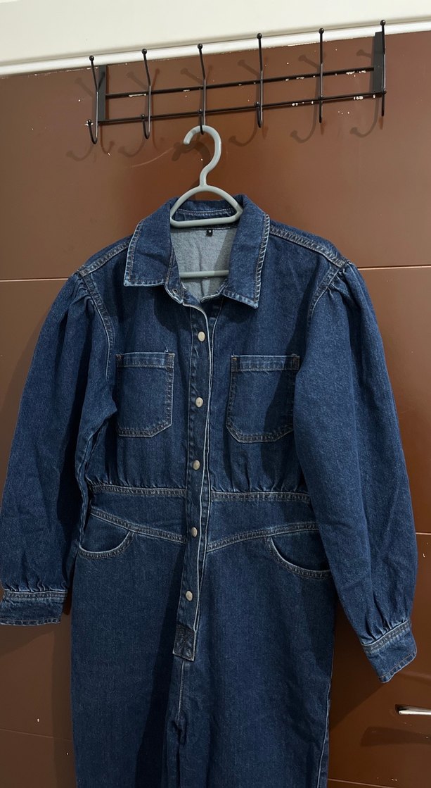 Kadın Lacivert Uzun Denim Tulum - Görsel 2