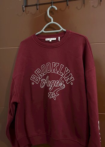 Bordo Uzun Kollu Baskılı Sweatshirt - Görsel 2