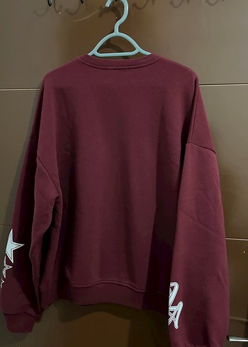 Bordo Uzun Kollu Baskılı Sweatshirt - Görsel 4