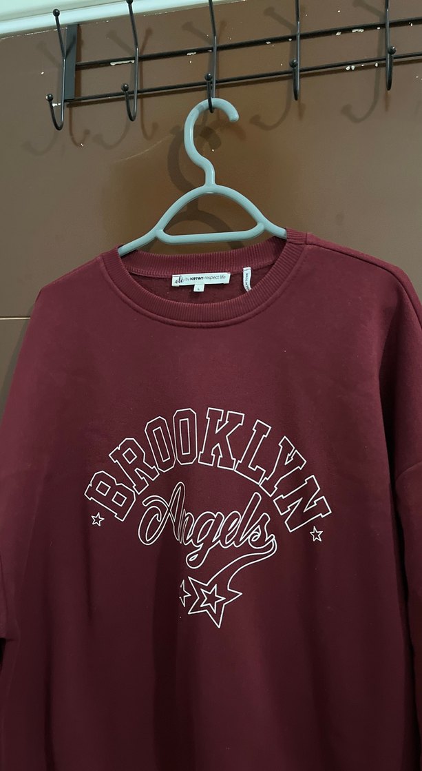 Bordo Uzun Kollu Baskılı Sweatshirt - Görsel 3