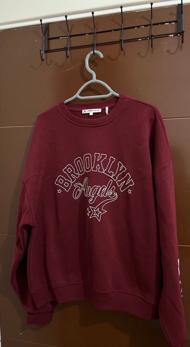 Bordo Uzun Kollu Baskılı Sweatshirt - Görsel 2