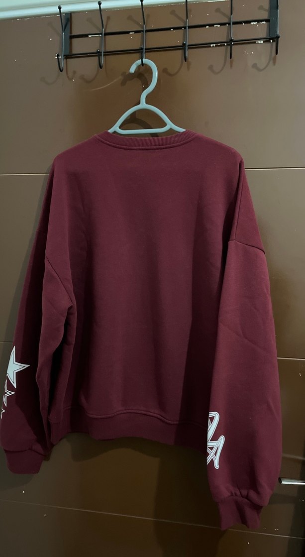 Bordo Uzun Kollu Baskılı Sweatshirt - Görsel 4