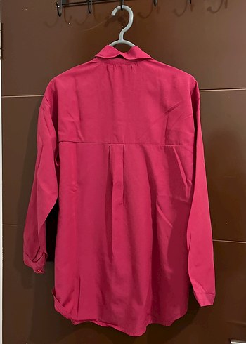 Pembe Düğmeli Uzun Kollu Keten Gömlek - Görsel 4