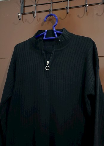 Siyah Yüksek Yakalı Örgü Kadın Kazak - Görsel 4