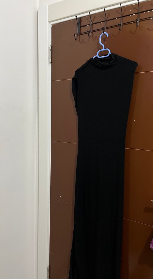 Siyah Drapeli Uzun Kollu Elbise - Görsel 4