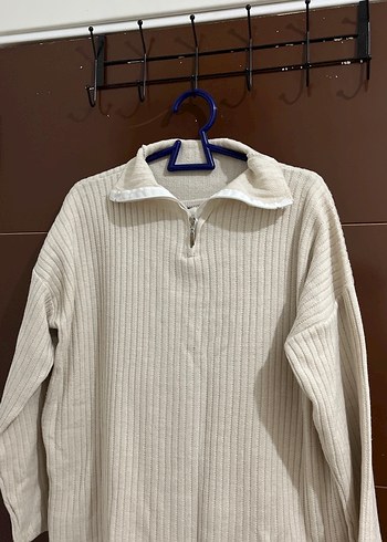 Kadın Beyaz Uzun Kollu Triko Keten Kazak - Görsel 3