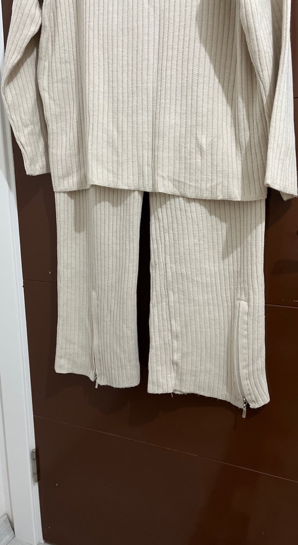 Kadın Beyaz Uzun Kollu Triko Keten Kazak - Görsel 4