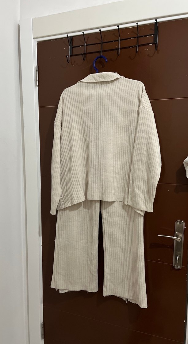 Kadın Beyaz Uzun Kollu Triko Keten Kazak - Görsel 5