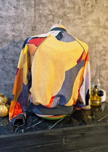 Kadın Çok Renkli Batik Desenli Fermuarlı ince mont/ceket - Görsel 3