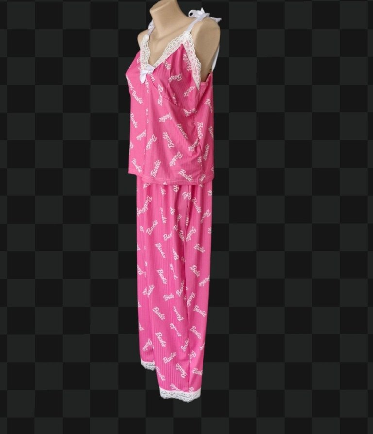 Pembe Dantel Detaylı Kadın Uzun Pijama Takımı - Görsel 5