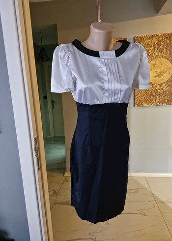 Kadın Lacivert Beyaz Kalem Elbise - Görsel 2