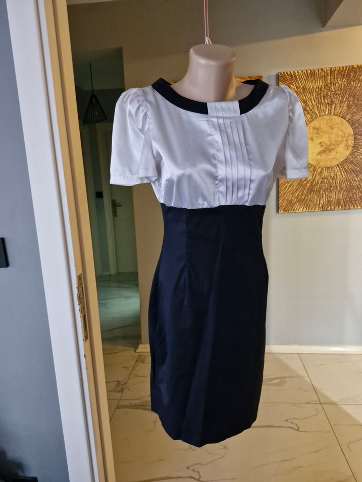 Kadın Lacivert Beyaz Kalem Elbise - Görsel 2