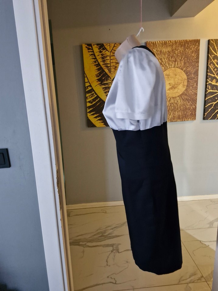 Kadın Lacivert Beyaz Kalem Elbise - Görsel 4