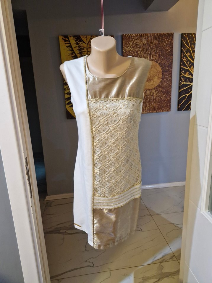 Beyaz Altın İşlemeli Mini Elbise - Görsel 3