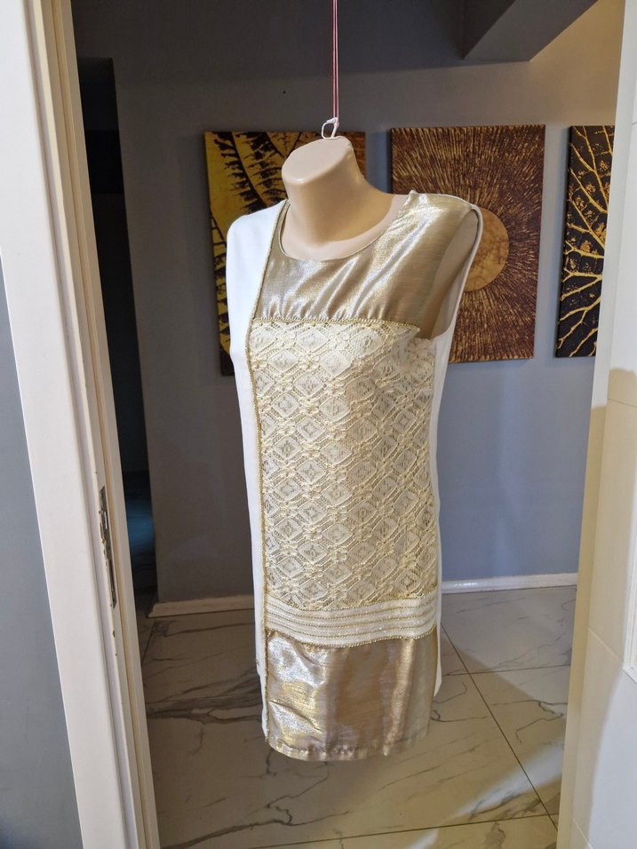 Beyaz Altın İşlemeli Mini Elbise - Görsel 2