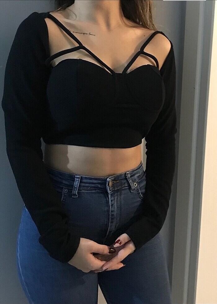 siyah şık üst - Görsel 5